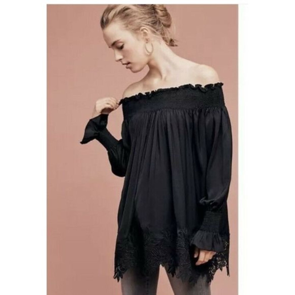 Anthropologie Vettora Off Shoulder Blouse by Eri + Ali Black/Crochet XS